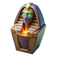 beautiful vintage An Egyptian pharaoh's sarcophagus, ornate with hieroglyphs, emitting a soft, otherworldly glow, dark fantasy style, cinematic lighting, authentic png