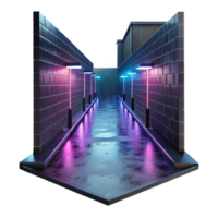 impressive minimalist A rain-soaked alleyway illuminated by a single neon sign, reflective surfaces, noir style professional png