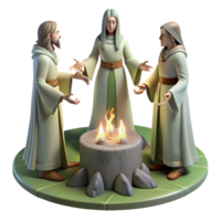 serene traditional A group of ancient Celtic druids performing a ceremony in a forest, mystical lighting, ethereal style, exclusive png