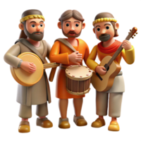 beautiful modern A group of ancient Etruscan musicians playing traditional instruments, lively atmosphere, warm lighting, impressionistic style, original png