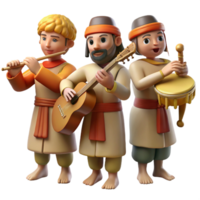 extraordinary modern A group of ancient Etruscan musicians playing traditional instruments, lively atmosphere, warm lighting, impressionistic style, authentic png
