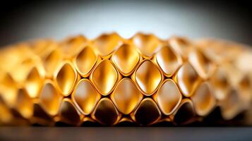 Close-up of a golden honeycomb structure showcasing intricate patterns and textures photo