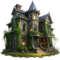 beautiful abstract Abandoned Victorian mansion, overgrown with ivy, dim moonlight filtering through broken windows, spooky atmosphere, digital painting exclusive png