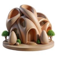 magnificent minimalist Organic architecture, flowing lines inspired by nature, earthy materials, warm natural light, 3D render premium png