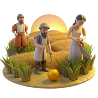 wonderful modern A group of ancient Thessalian farmers working in a field, peaceful scene, golden hour lighting, impressionistic style, authentic png