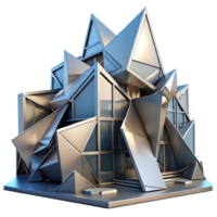 extraordinary vintage Deconstructivist building, fragmented forms, sharp angles, metallic surfaces, dramatic lighting, abstract art high quality png