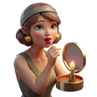 extraordinary minimalist A flapper girl applying lipstick in a compact mirror, illuminated by the warm glow of a vanity light. Art Deco, glamorous style exclusive png