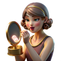 wonderful minimalist A flapper girl applying lipstick in a compact mirror, illuminated by the warm glow of a vanity light. Art Deco, glamorous style authentic png