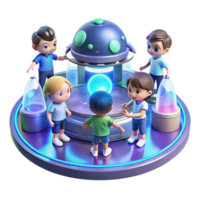 elegant artistic A group of children playing with holographic toys in a futuristic playground. Bright, playful lighting. Sci-fi slice-of-life style 4K png