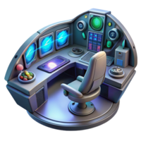 impressive artistic A spaceship cockpit with holographic displays and complex controls. Futuristic, technological lighting. Sci-fi interior design style detailed png