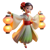impressive creative A geisha performing a traditional dance, illuminated by the soft light of paper lanterns. Elegant, ukiyo-e style high quality png