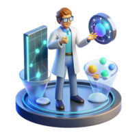 serene modern A scientist working on a holographic interface, surrounded by complex data visualizations. Futuristic style, cool colors, sense of innovation and discovery high quality png
