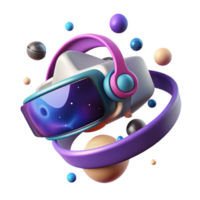 serene minimalist A virtual reality headset floating in space, surrounded by a swirling vortex of digital data. Surreal style, vibrant colors, sense of immersion and escapism professional png