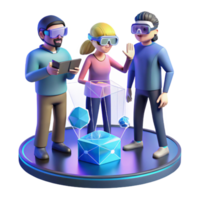 magnificent modern A group of people wearing augmented reality glasses, interacting with holographic projections. Futuristic style, cool colors, sense of connection and interaction premium png