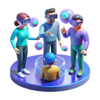 elegant rustic A group of people wearing augmented reality glasses, interacting with holographic projections. Futuristic style, cool colors, sense of connection and interaction genuine png