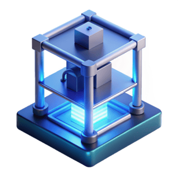 magnifik abstrakt en 3d skrivare skapande en komplex objekt, lager förbi lager, upplyst förbi en blå ljus. trogen stil, minimalistisk estetisk, känsla av precision och skapande hög kvalitet png