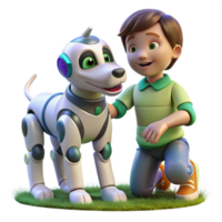 wonderful abstract A futuristic robot dog playing with a child in a park, showcasing the potential of companion robots. Photorealistic style, warm lighting, sense of joy and connection detailed png