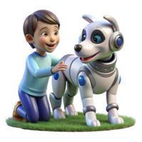 vibrant artistic A futuristic robot dog playing with a child in a park, showcasing the potential of companion robots. Photorealistic style, warm lighting, sense of joy and connection premium png