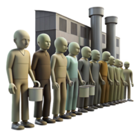 wonderful modern A group of emaciated humans, queuing for rations in a desolate industrial complex, photorealistic, dim and dusty lighting high quality png