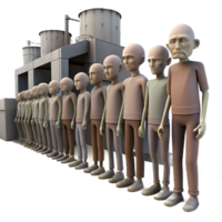 elegant abstract A group of emaciated humans, queuing for rations in a desolate industrial complex, photorealistic, dim and dusty lighting professional png