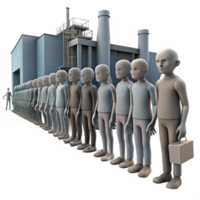 impressive modern A group of emaciated humans, queuing for rations in a desolate industrial complex, photorealistic, dim and dusty lighting premium png