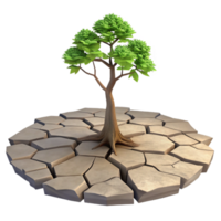 impressive modern A solitary tree growing from a crack in a desolate, cracked pavement, melancholic and symbolic, soft, ethereal lighting high quality png