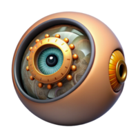 wonderful creative A human eye with clockwork mechanisms replacing the iris and pupil, reflecting a dim, amber glow, in a steampunk aesthetic professional png