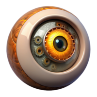 serene creative A human eye with clockwork mechanisms replacing the iris and pupil, reflecting a dim, amber glow, in a steampunk aesthetic premium png