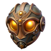vibrant vintage A steampunk mask with intricate filigree designs and glowing lenses, lit from behind, in a masquerade style authentic png