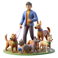 dramatic abstract Dog walker with multiple dogs on leashes, playful scene, urban park setting, bright daylight premium png