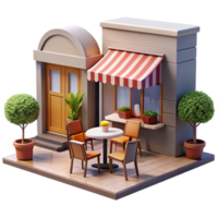 vibrant modern Open-air cafe with tables and chairs on the sidewalk, bustling atmosphere, warm afternoon light, European style high resolution png