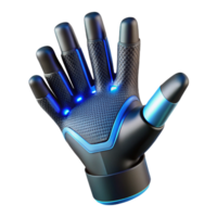 serene classic Human hand with finger extensions crafted from sleek, black carbon fiber, emitting a subtle, pulsating blue light, in a futuristic style genuine png