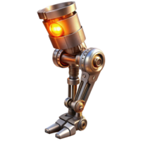 stunning traditional Biomechanical leg with exposed hydraulics and pistons, gleaming with an oily, metallic sheen, lit by a warm, industrial light, in a steampunk aesthetic professional png
