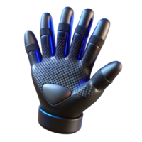 elegant contemporary Human hand with finger extensions crafted from sleek, black carbon fiber, emitting a subtle, pulsating blue light, in a futuristic style exclusive png