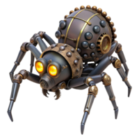 beautiful traditional A steampunk spider with mechanical legs and glowing eyes, crawling on a web of gears, in a gothic horror style professional png
