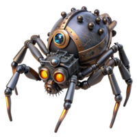 stunning rustic A steampunk spider with mechanical legs and glowing eyes, crawling on a web of gears, in a gothic horror style 4K png