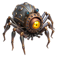 magnificent creative A steampunk spider with mechanical legs and glowing eyes, crawling on a web of gears, in a gothic horror style original png