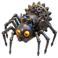 extraordinary rustic A steampunk spider with mechanical legs and glowing eyes, crawling on a web of gears, in a gothic horror style authentic png