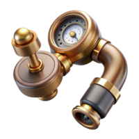 impressive rustic Human elbow joint augmented with hydraulic pistons and pressure gauges, gleaming with a polished, brass finish, in a steampunk style detailed png