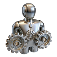 wonderful abstract Human silhouette composed entirely of interconnected gears and pistons, reflecting a metallic sheen, in a steampunk aesthetic high resolution png