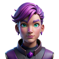 extraordinary modern Portrait of a nonbinary person with short purple hair and multiple piercings, dramatically lit from below, in a cyberpunk style genuine png