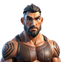 magnífico minimalista retrato do uma muscular homem com tribal tatuagens e uma popa expressão, aceso de uma solteiro Holofote, dentro uma realista estilo autêntico png