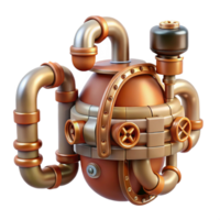 elegant artistic Biomechanical digestive system with exposed pipes and filters, exhibiting a tarnished, copper finish, in a steampunk style detailed png