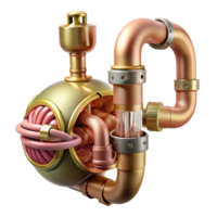 stunning creative Biomechanical digestive system with exposed pipes and filters, exhibiting a tarnished, copper finish, in a steampunk style premium png