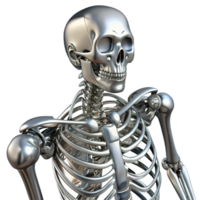 extraordinary contemporary Biomechanical skeletal system composed of polished, chrome bones, reflecting a bright, metallic sheen, in a futuristic aesthetic authentic png
