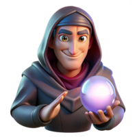 magnificent abstract Portrait of a mysterious fortune teller with draped clothing and a cryptic smile, illuminated by the glow of a crystal ball, in a dark fantasy style premium png