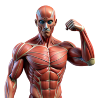 dramatic creative Human muscular system augmented with artificial fibers and actuators, exhibiting a rippling, dynamic texture, in a biopunk style premium png