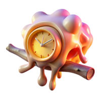 extraordinary modern A melting clock draped over a branch made of interconnected human bones, set against a vibrant orange and pink gradient, lit by a hidden light source, Dali-esque style 4K png