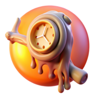 beautiful modern A melting clock draped over a branch made of interconnected human bones, set against a vibrant orange and pink gradient, lit by a hidden light source, Dali-esque style 4K png