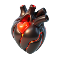 stunning creative A human heart made of polished obsidian beating rhythmically, emitting pulsating red light, lit by its own internal glow, Dark Surrealism style exclusive png